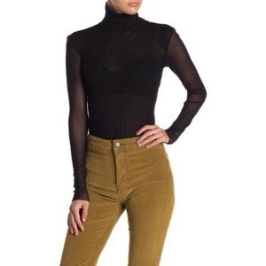 Free People Sheer Black Turtleneck Top